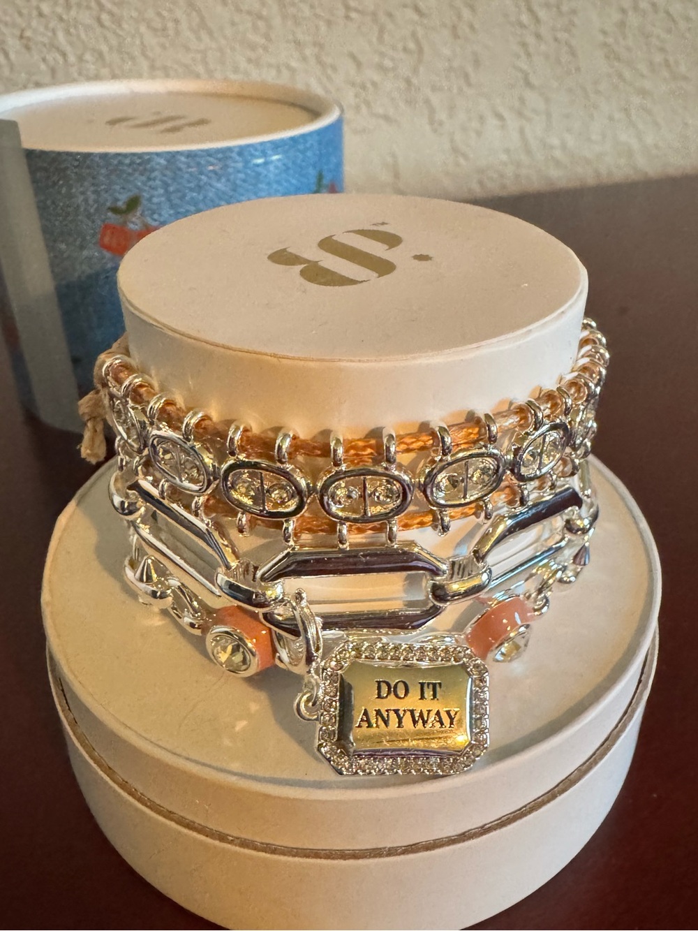 Bomb Party DO IT ANYWAY silver Layered Charm Bracelet Spring Stack Set